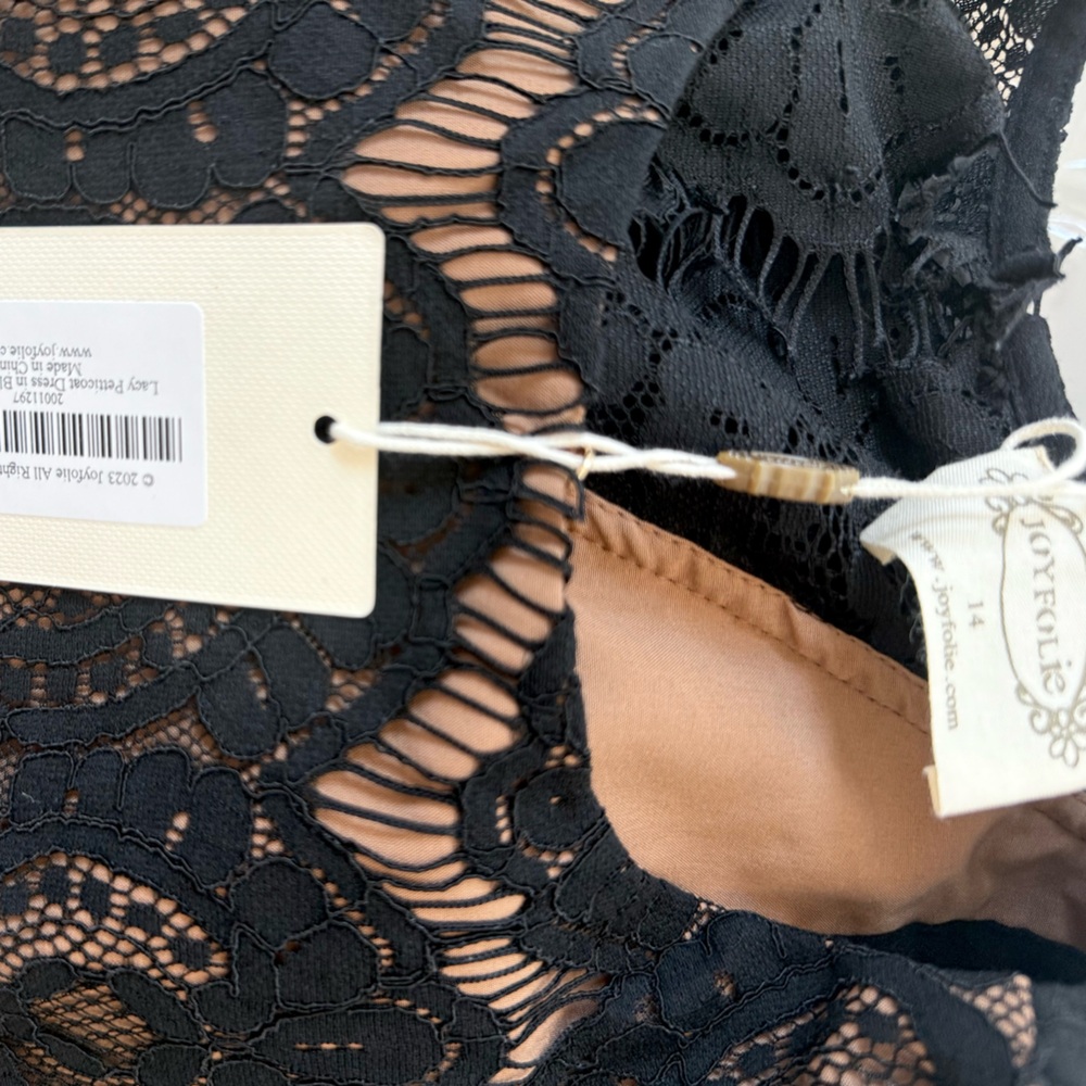 Joyfolie Black Petticoat Lace High Low Dress Elegant Lace sleeve Size 14 NEW - Picture 6 of 8